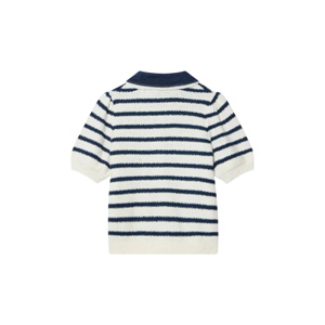 Mint Velvet Cream Striped Knit Denim Detail Top